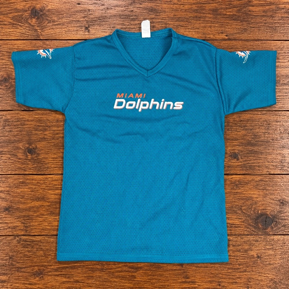 Vintage Miami Dolphins Youth Large Jersey Franklin Aqua Teal Mesh Y2K V-Neck NFL